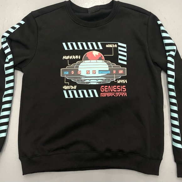 Genesis Graphic Space Ship Crew Neck Pullover Sweater. Black. Size Large. - Picture 2 of 7